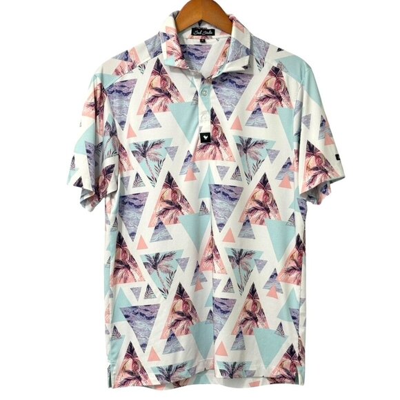 Bad Birdie Cali Polo Shirt Golf Men's Size M Multicolor Geometric Palm Tropical - Picture 7 of 7